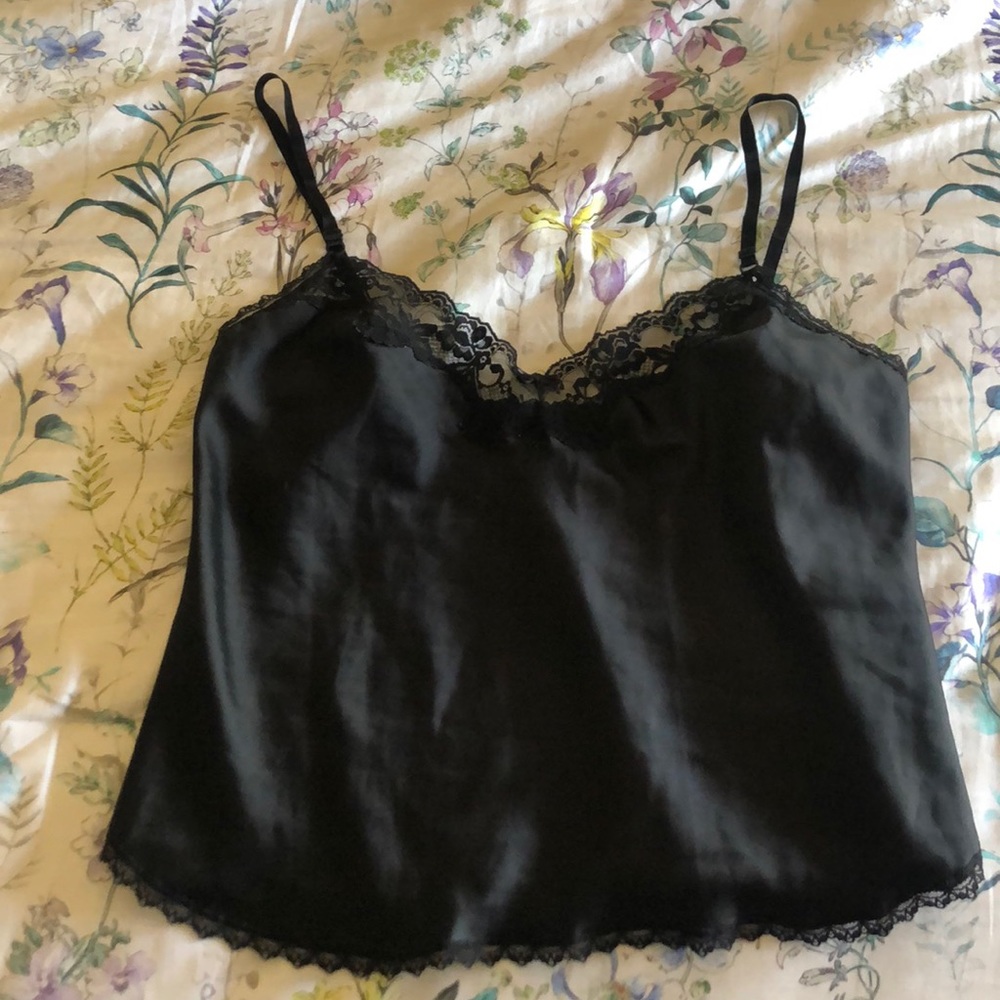 Black lace silky tank top